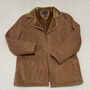 Relativity Women's Brown Faux Suede Sherpa Lined Jacket Coat Size Medium Cozy